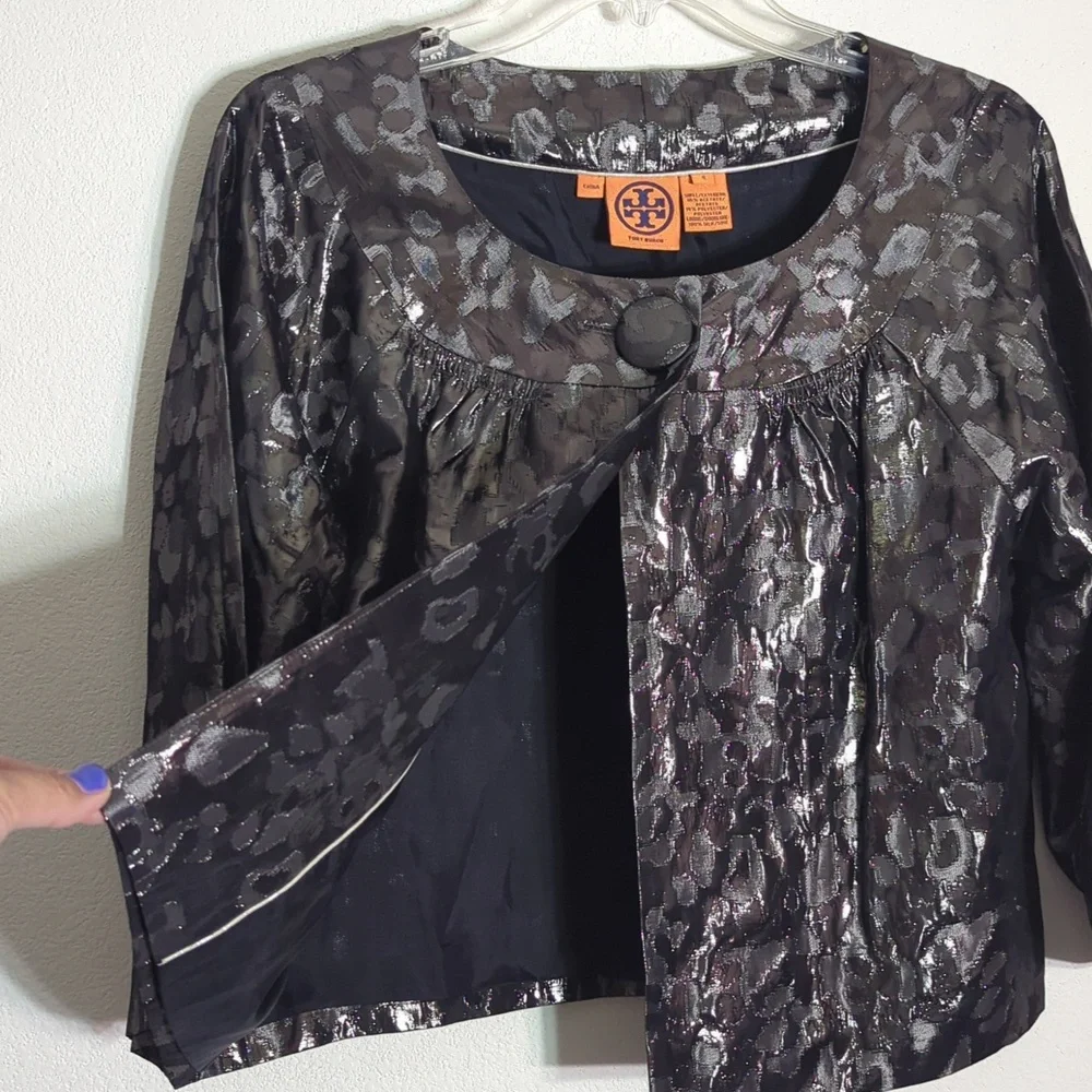Tory Burch Womens Silk Blazer Jacket Leopard Print‎ Cropped Special Occasion 8